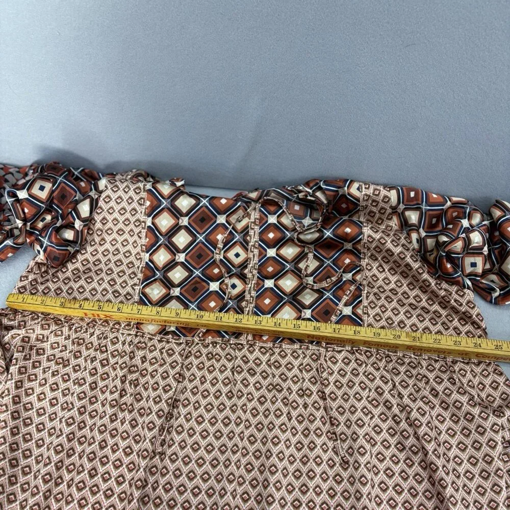 Hailey & Co Geometric Brown & Orange Tiered Ruffle Dress SZ 3XL Boho, Peasant - Picture 10 of 12